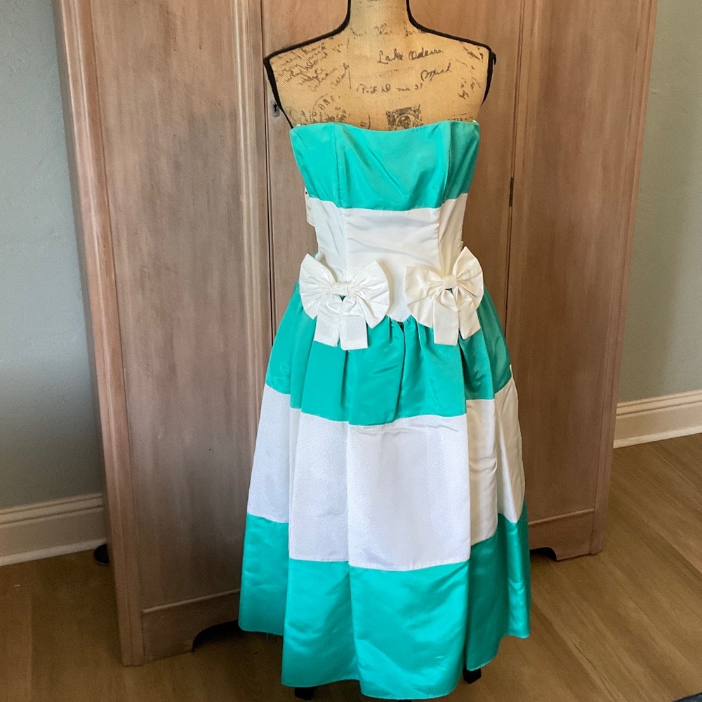 VTG dead stock Gunne Sax Jessica McClintock turquoise bow 80’s Dress prom 7/8